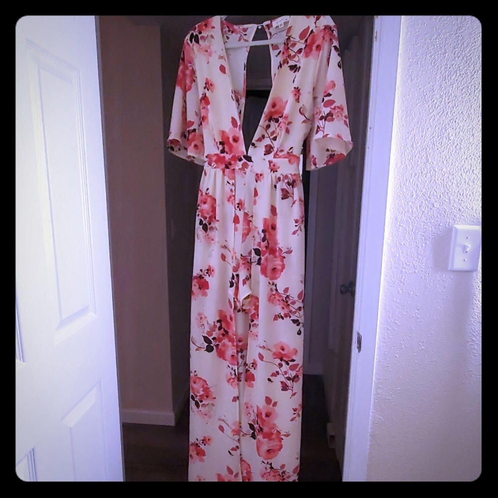 Cream pink floral romper